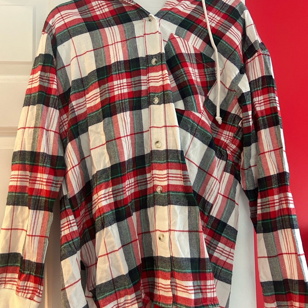 Red and Green Plaid Button-Up Shirt